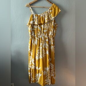Old Navy Yellow and White Floral One-Shoulder Mini Dress, Size 8